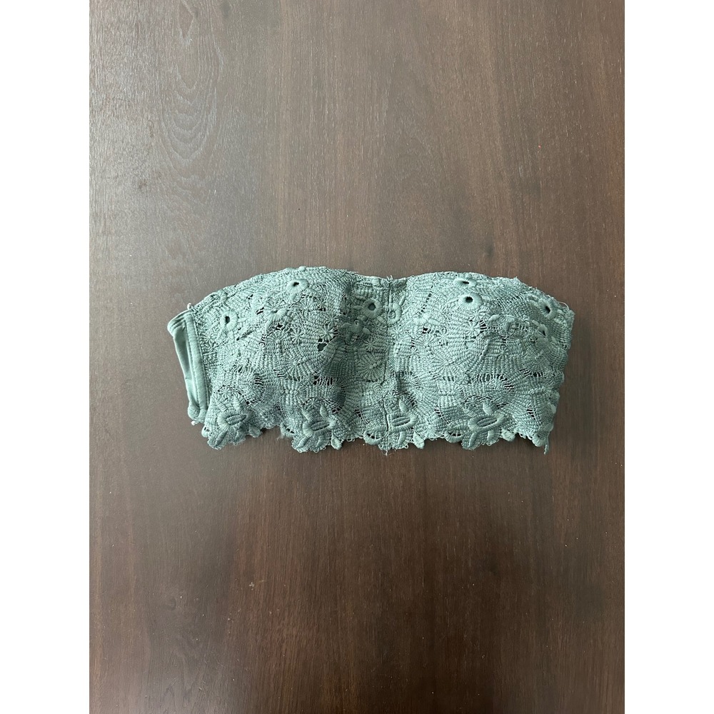 Aerie Sage Green Floral Eyelet Lace Bandeau Strapless Bralette Top Small